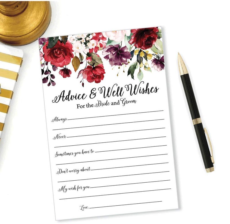 All-Ewired-Up Pack of 50 Wedding Advice Cards for Bride and Groom- Burgundy Well Wishes for Bride-Bridal Shower Games for Guests, Reception, Bridal Shower Guest Book Alternative-Advice and Wishes for the Mr and Mrs - Image 4